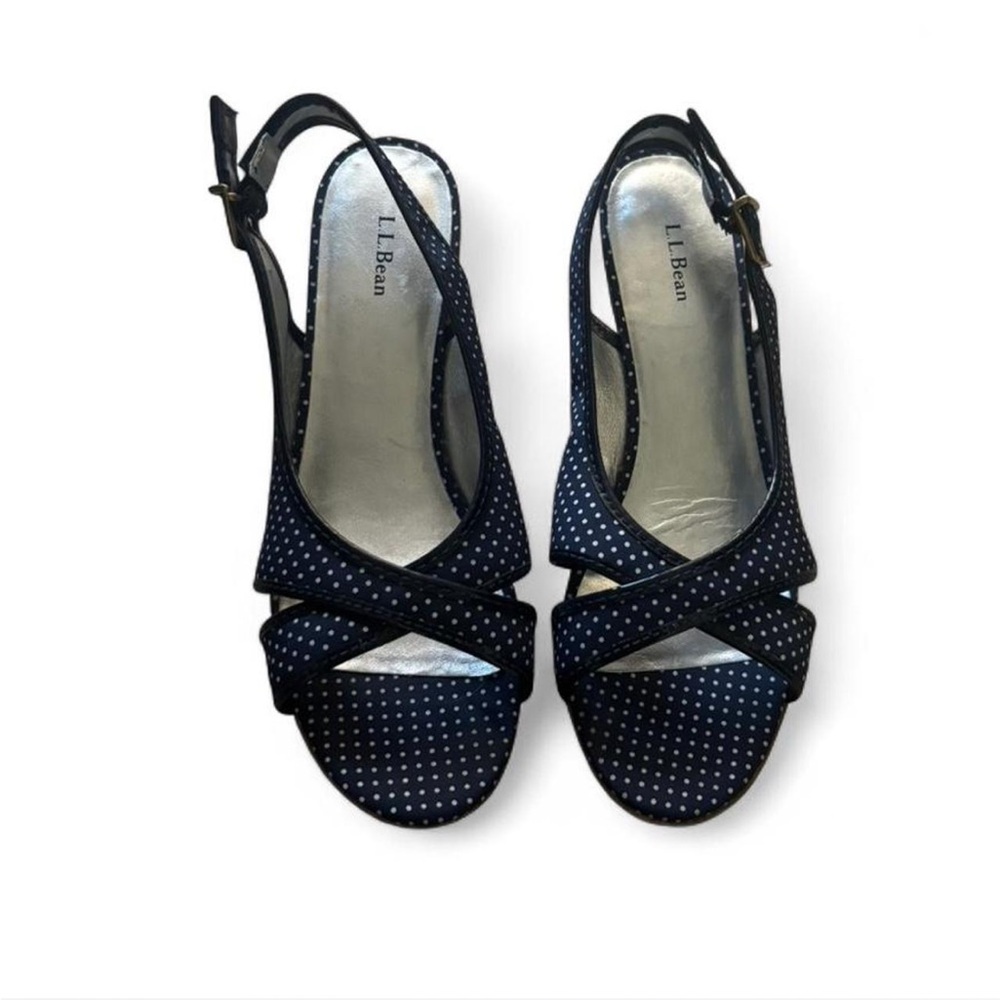 Vintage LL Bean polka dot sling back wedge heels